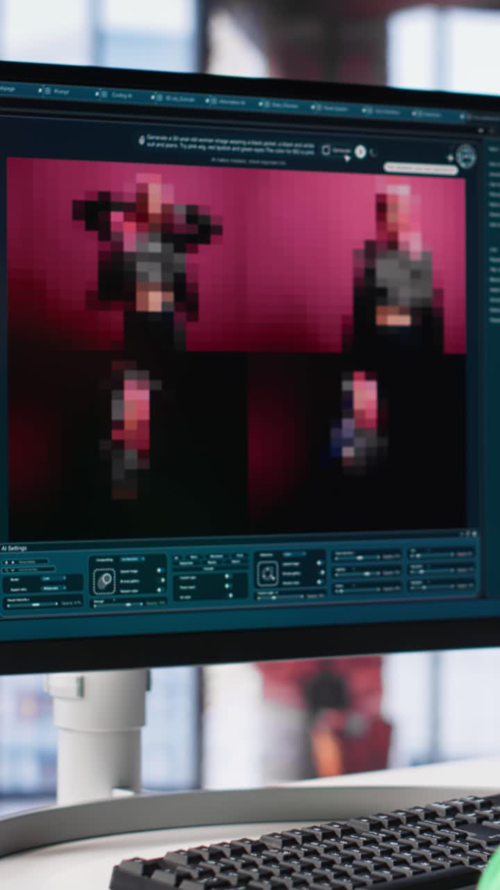 Vertical Video African american user operates generative AI program to create digital photos