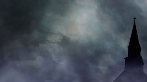 view of silhouette church, thunderstorm background