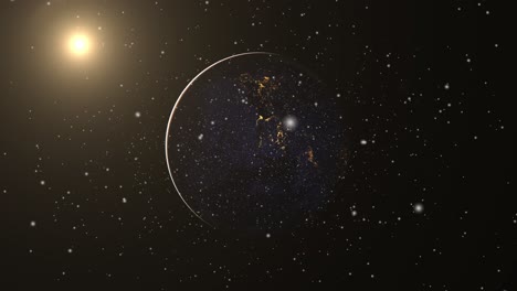 sistema solar, planeta tierra por la noche con el sol en primer plano espacial