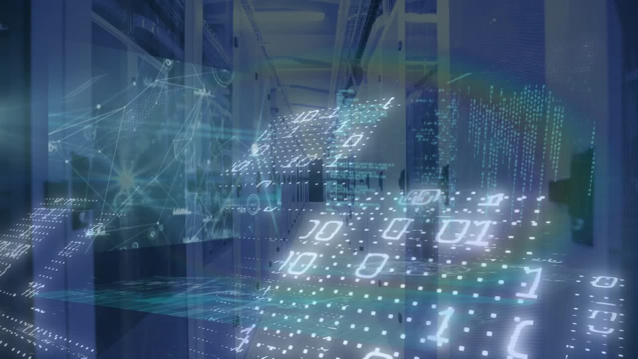 Animation of dna strand spinning and data processing over cityscape