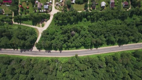 top view of country houses in sun day at summer russia