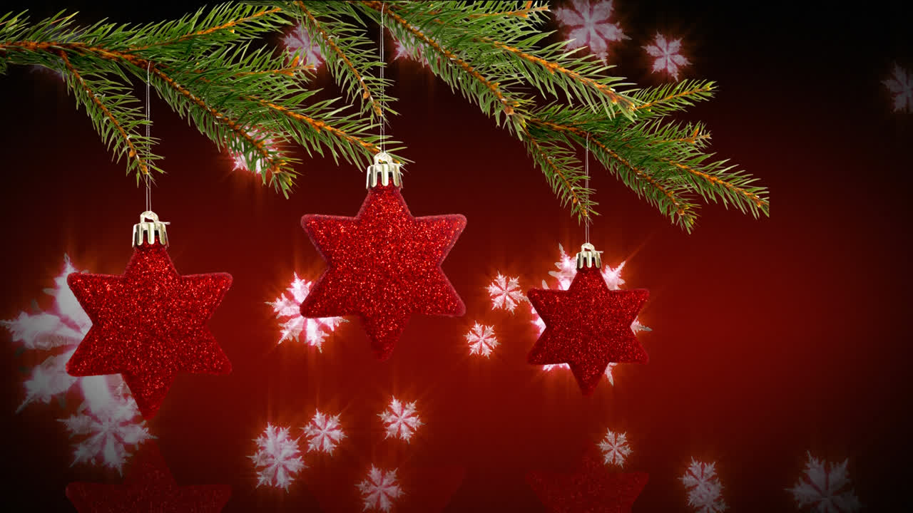 decoraciones de navidad y copos de nieve que caen