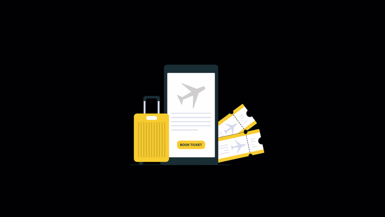Online flybooking på smartphone med billetter og bagage