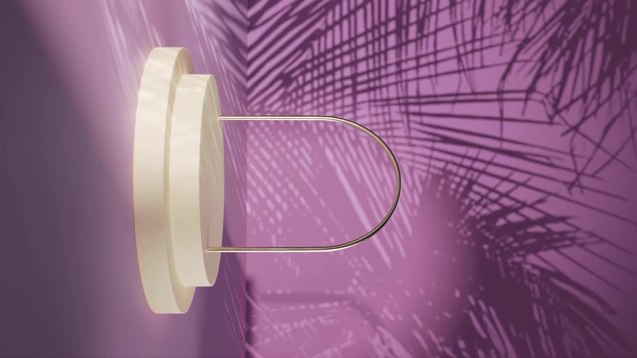Minimal white podium display with purple wall and palm trees shadow background for product design, 3d rendering, 3d illustration animation loop