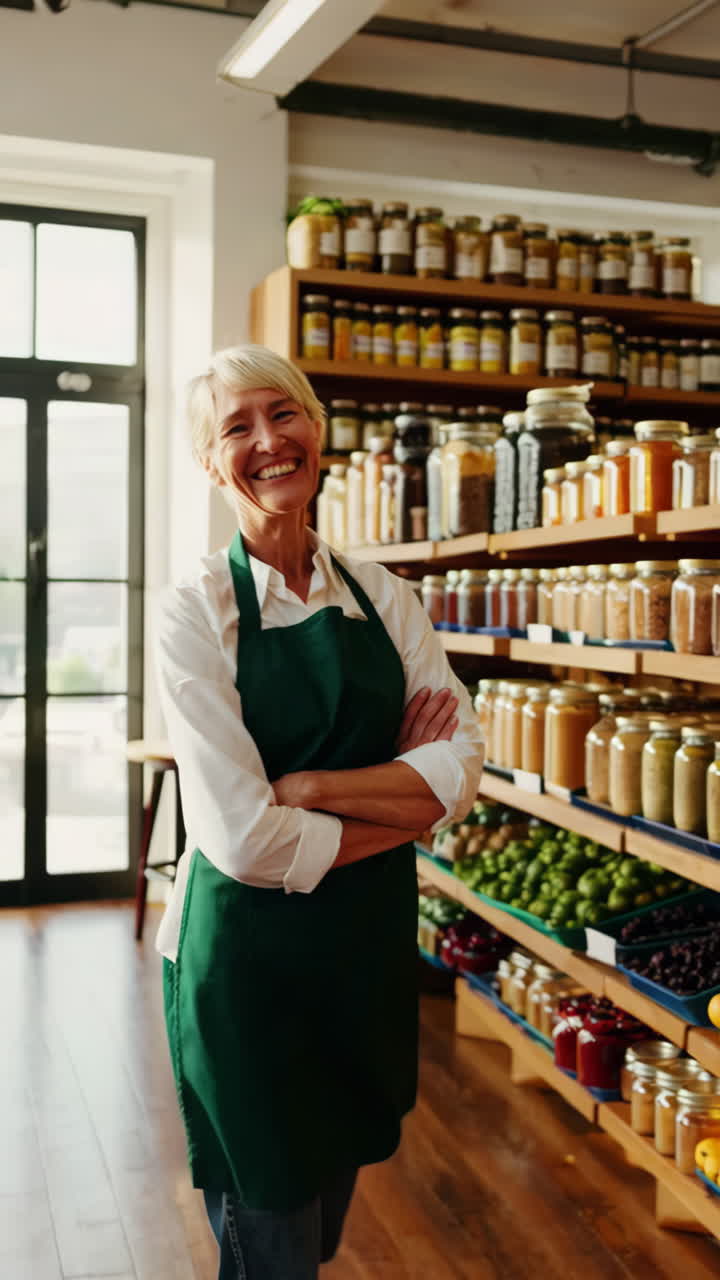 Friendly Woman Working in a Grocery Store