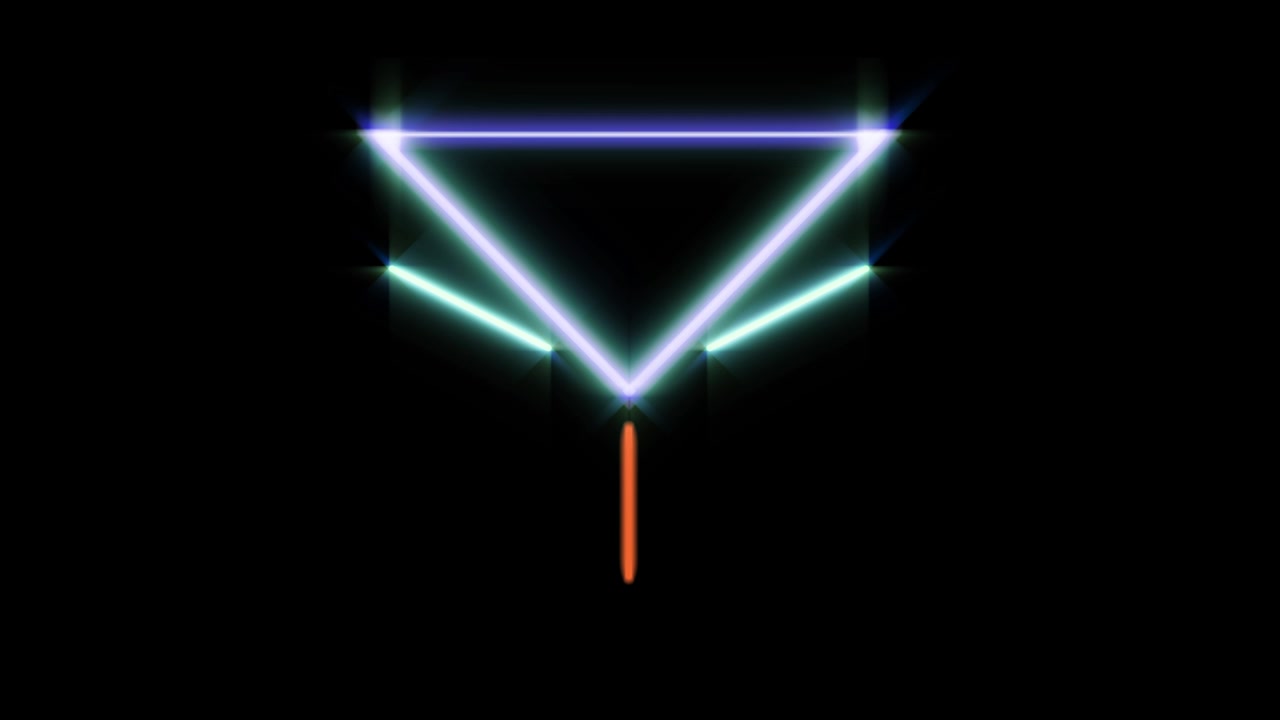 Triângulo neon dos anos 80. Elemento de design em estilo retrô futurismo, retrowave. Simula um dispositivo de armazenamento de energia