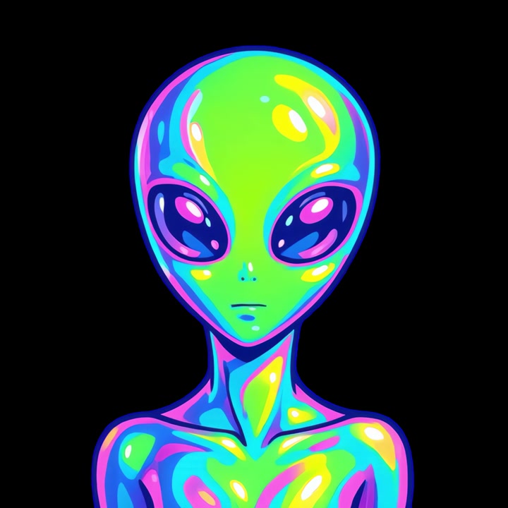 Animated Neon Alien Character Making Shush Gesture
