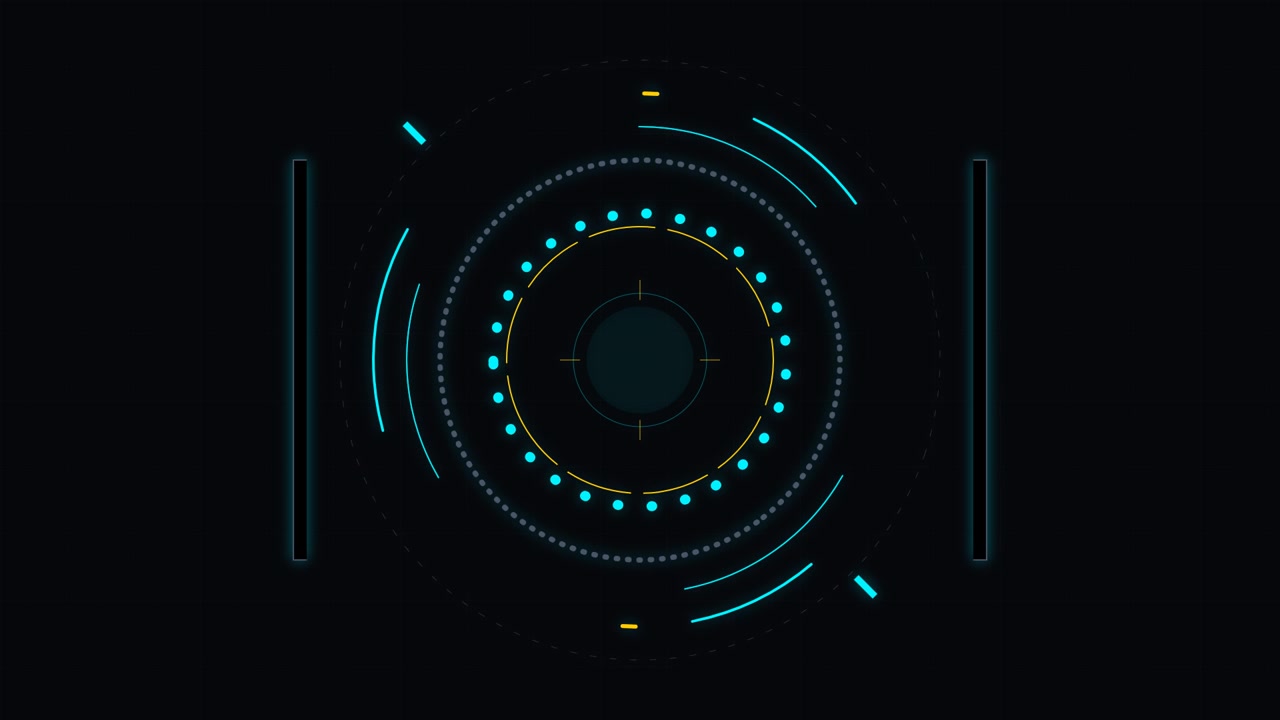 Futuristic Digital HUD Interface with Rotating Circular Elements