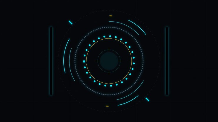 Futuristic Digital HUD Interface with Rotating Circular Elements