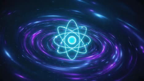 glowing atom symbol in swirling cosmic vortex