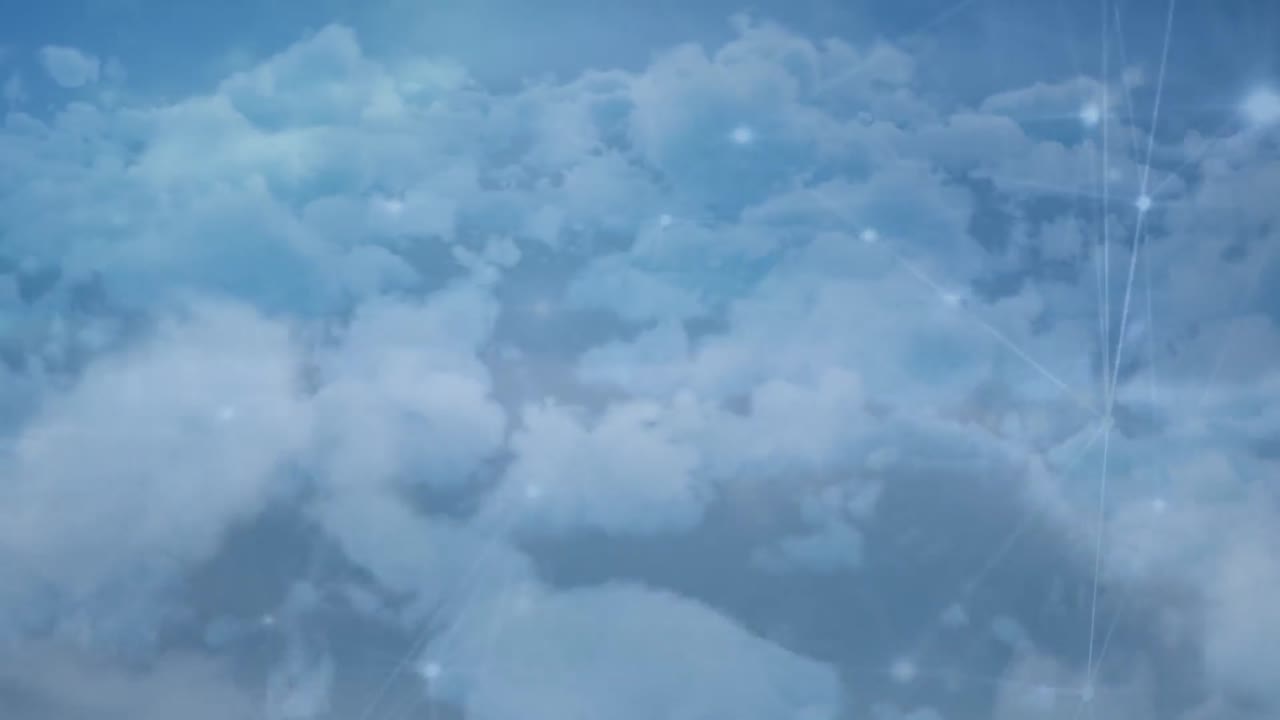 Glowing network of connections over clouds in the sky