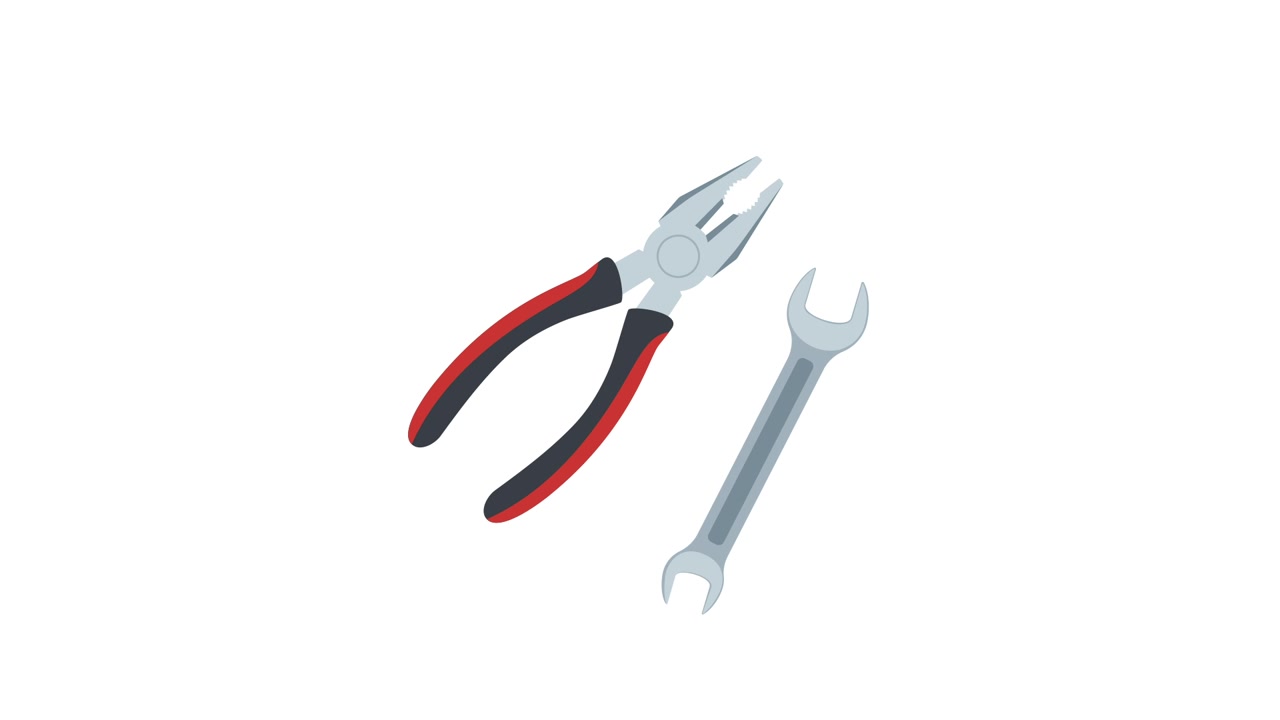 Animated Pliers and Wrench Hand Tools Appearing on White Background