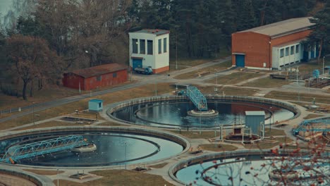 waste water treatment plant from above during winter