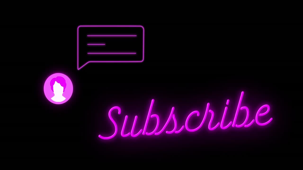Animation of neon subscribe text with icon on black background