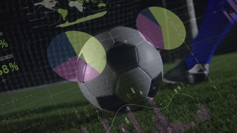 animación del procesamiento de datos sobre el fútbol en un estadio deportivo