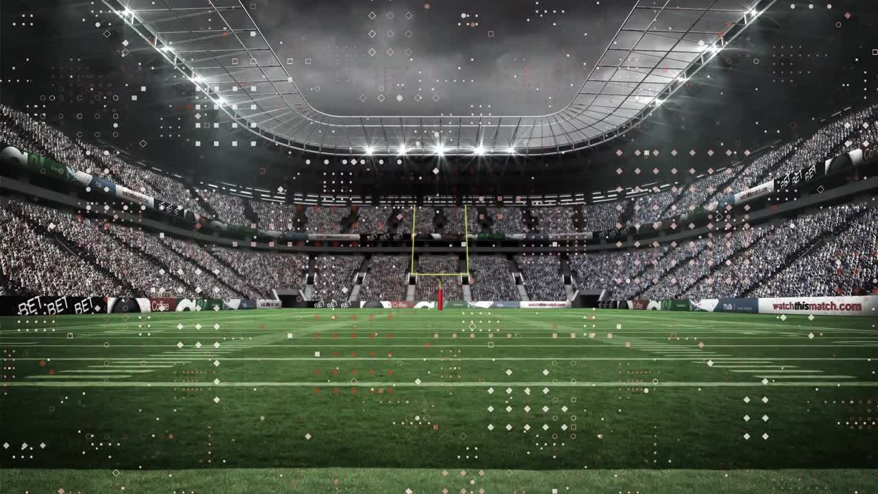 animación de puntos blancos que se mueven sobre el estadio deportivo