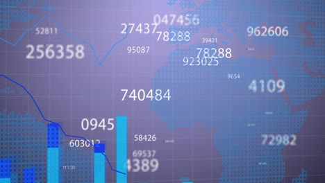 animation of financial data processing over grid on purple background