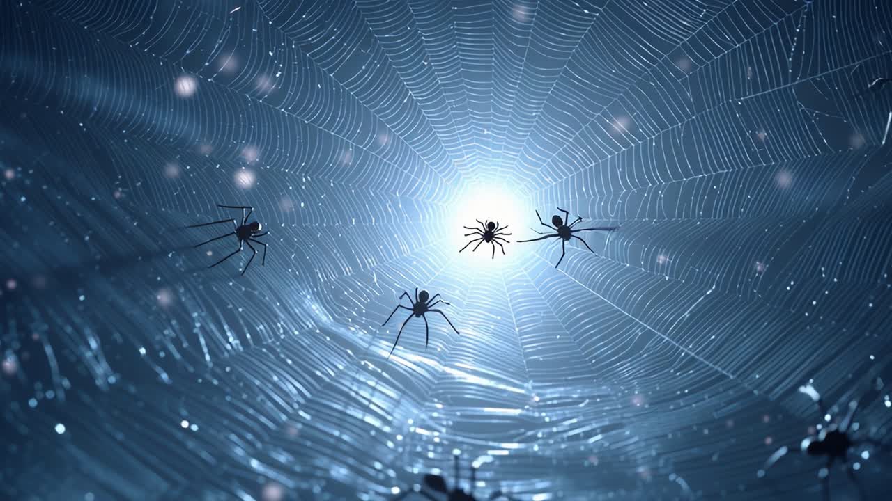 An Intriguing View into an Enigmatic Web: Captivating Spiders Navigate Their Luminous Trap, Illuminating the Secrets of Nature's Design