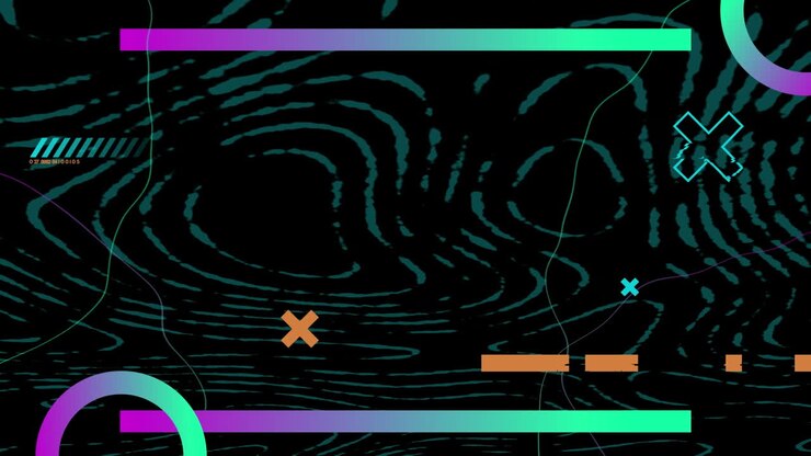 Animation von sich bewegenden Formen vor schwarzem Hintergrund.