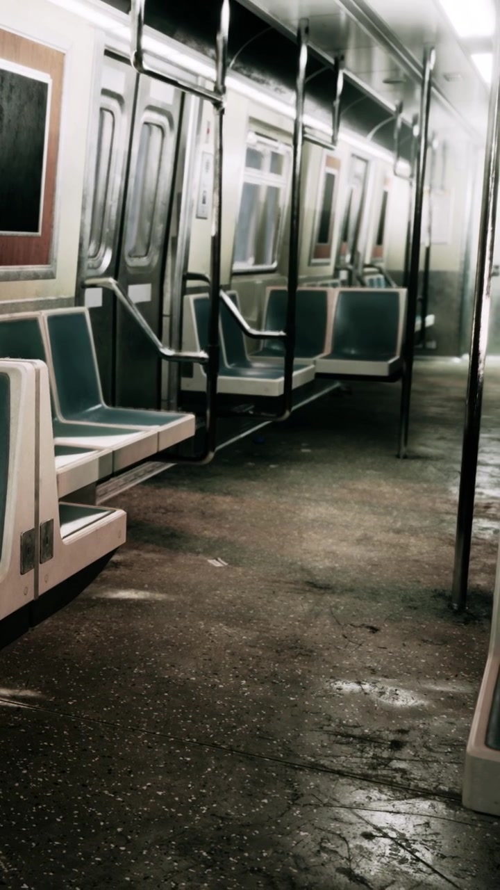 Vagone della metropolitana vuoto nelle prime ore del mattino nel sistema di trasporto urbano