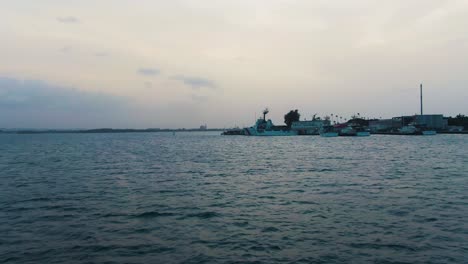 bahia de san establisher shot of port in puerto rico, seen from moving boat