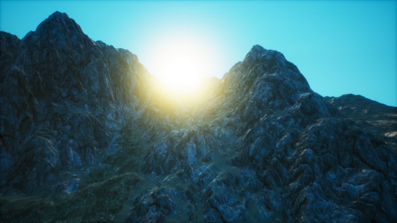 바위 계곡에서 해가 지는 것