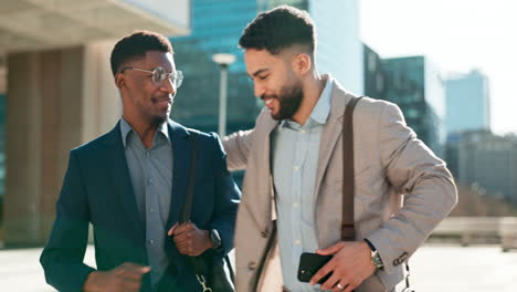 Outdoor,-men-and-walking-with-business-people