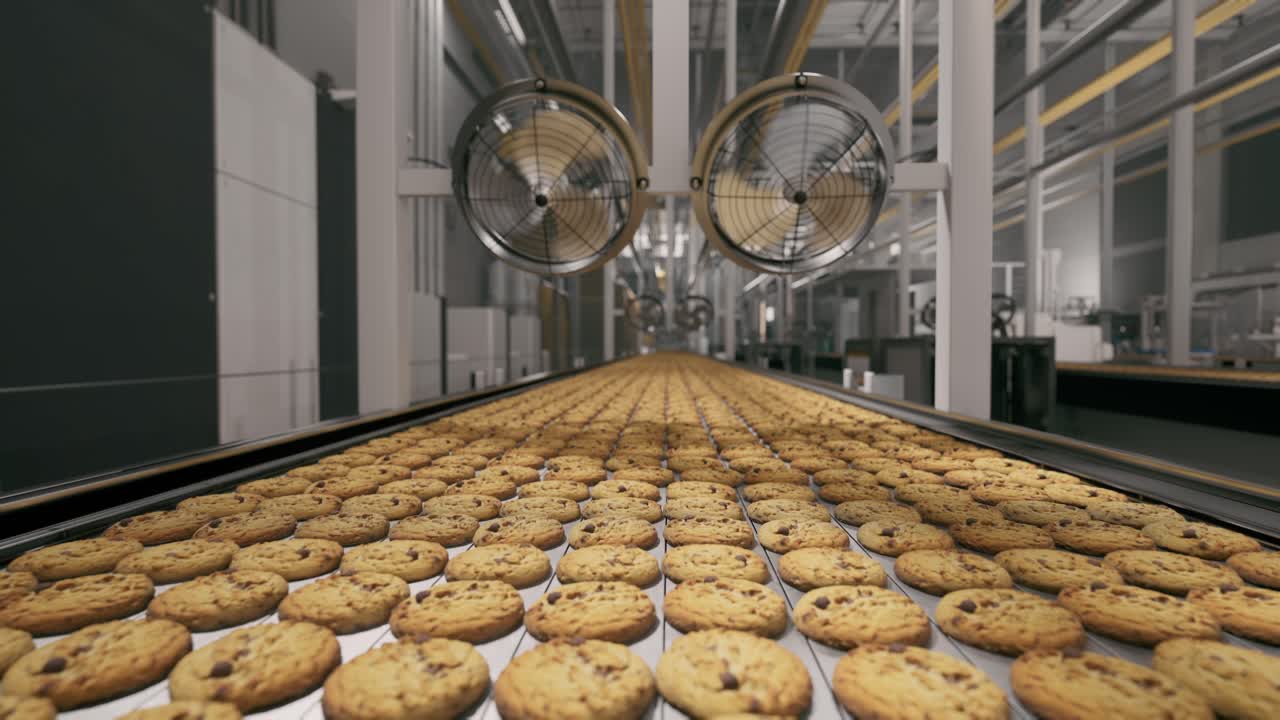 Automated Cookie Production Line In A Modern Food Factory