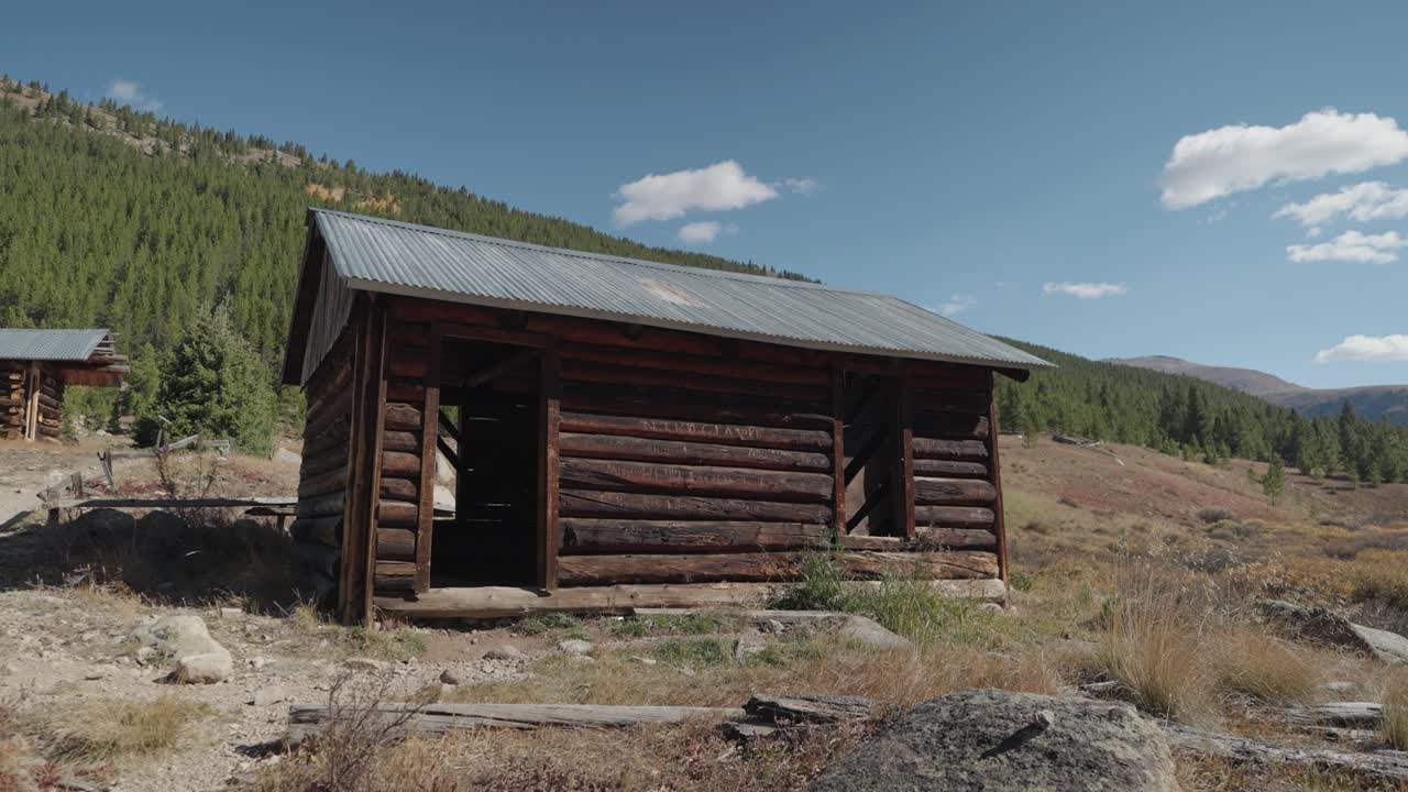 A rustic log cabin in the mountains