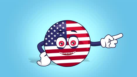 cartoon usa icon flag united states america happy right pointer with face animation