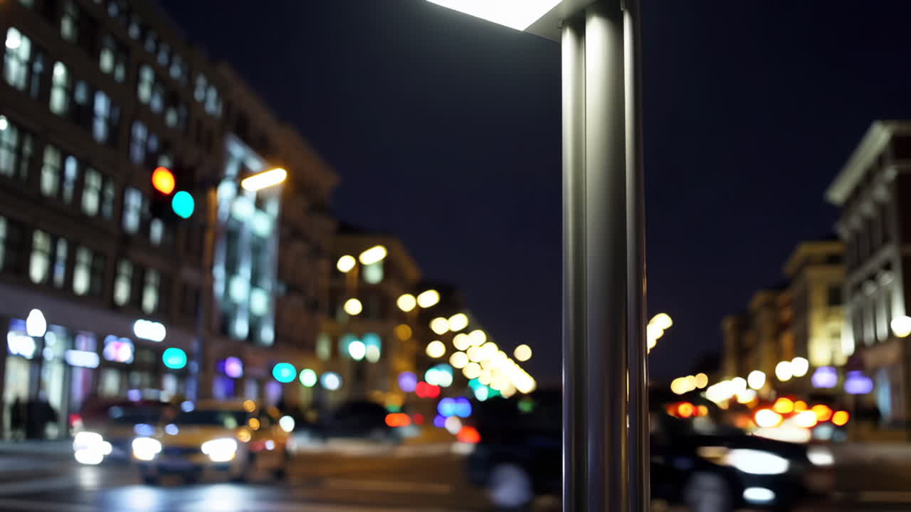 Night City Street with Blurred Lights and Traffic