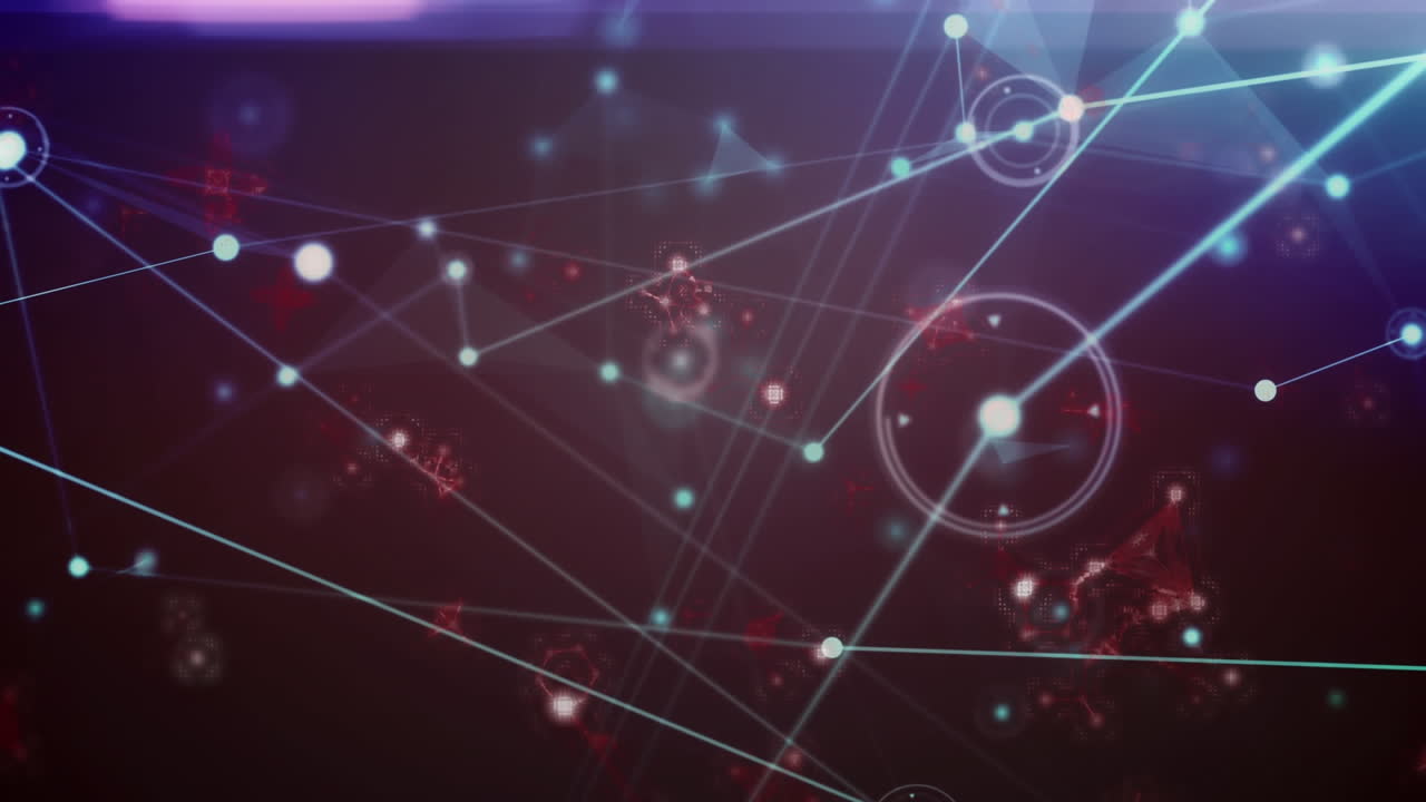 animación de puntos conectados con líneas sobre nucleótidos flotantes, destello de la lente en un fondo abstracto.