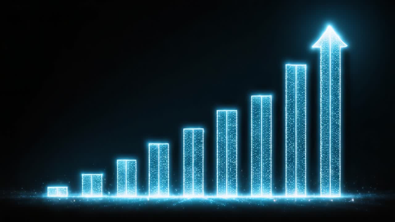 Dynamic Growth Visualization: An Illuminated Digital Graph Showcasing Ascending Trends and Progress Using a Futuristic Glow Effect