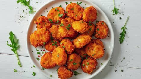 Nuggets-De-Pollo-Caseros-Crujientes-En-Plato-Blanco