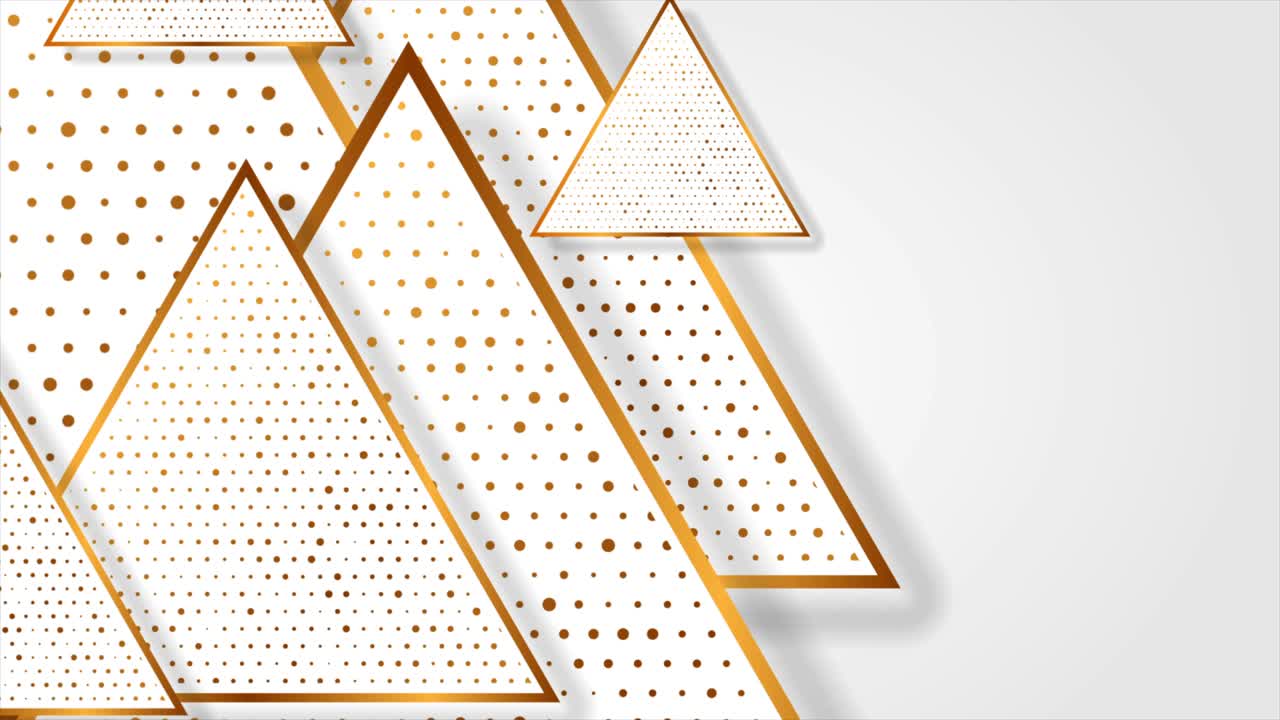 회색 배경 모션 디자인에 황금 삼각형과 반이는 점