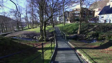 water in a creek in christieparken in bergen, norway