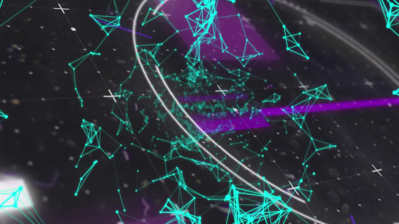 검은 바탕의 둥근 스캐너와 빛의 흔적에 대한 연결 네트워크