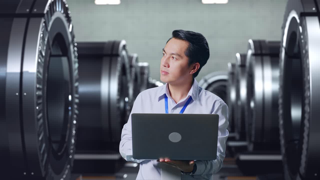 工場の環境でラップトップを使用するエンジニア