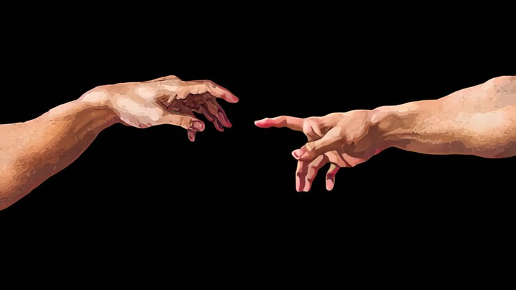Overlay animato artistico di mani iconiche che si tendono, video 4K trasparente, canale alfa, ProRes 4444