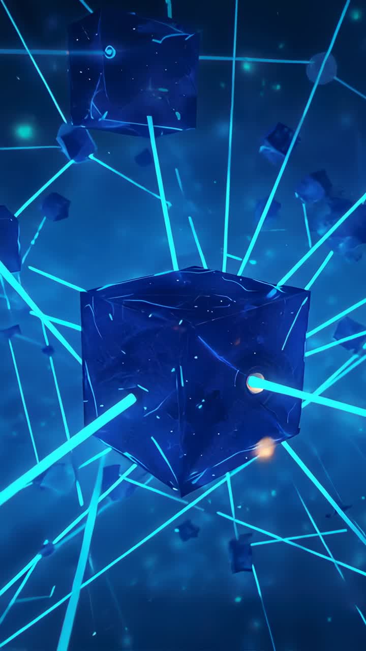 Vertical video: Playback dollying camera toward central cube rotating, revealing fractal patterns