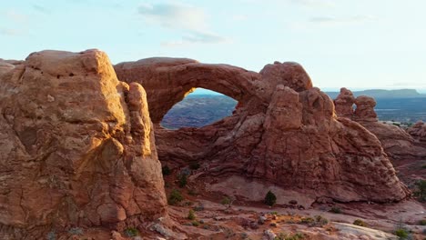 Panorama-Of-Arches-National-Park-During-Sunset-Near-Moab-In-Utah,-United-States