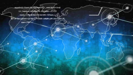 animación del procesamiento de datos y la red de conexiones sobre el mapa del mundo