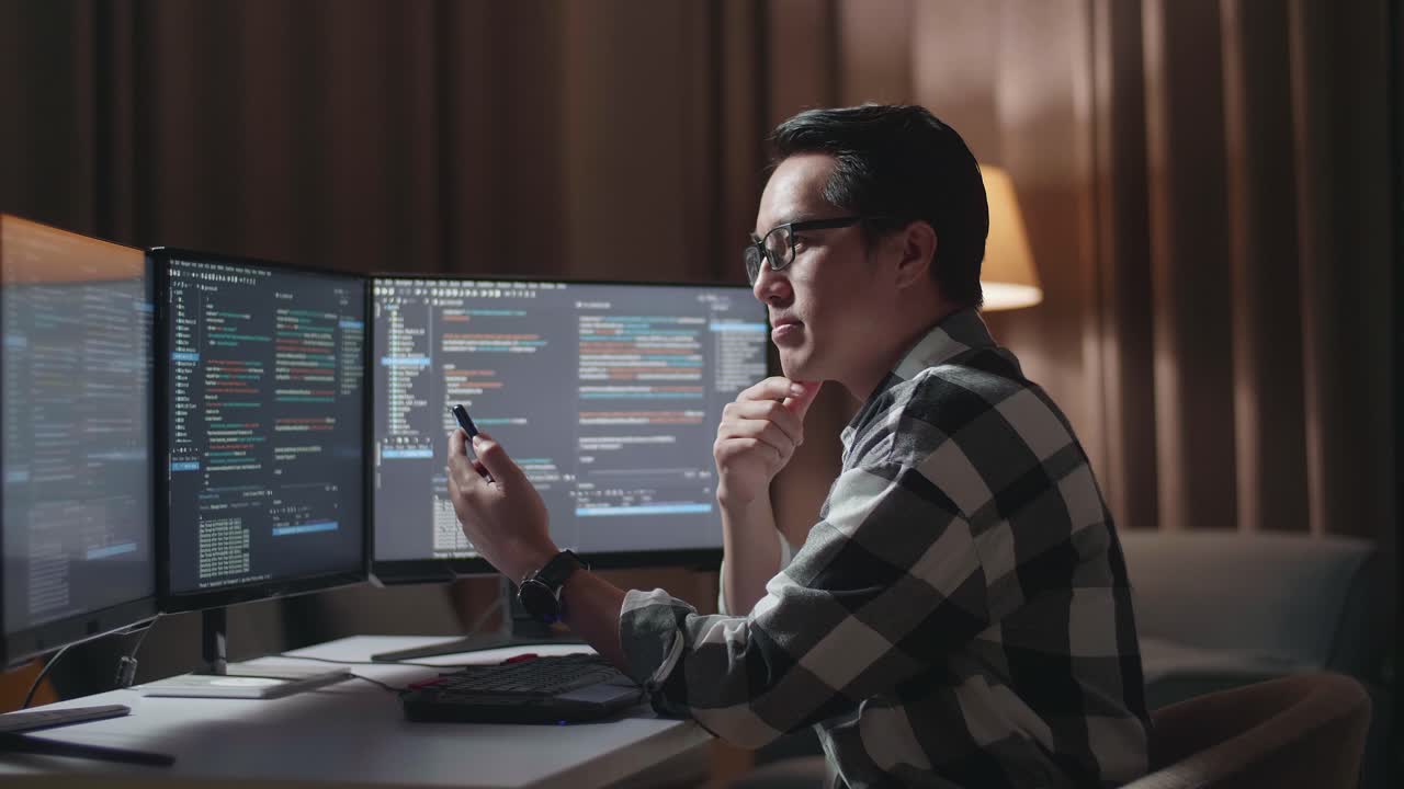 programador trabajando tarde en la noche en el código