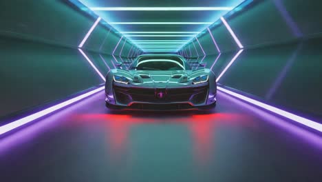 Futuristic Sports Car in a Neon-Lit Tunnel