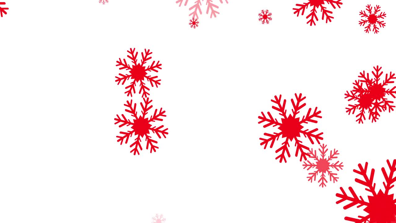 copos de nieve rojos cayendo contra un fondo blanco