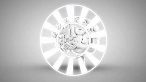 Animation of glowing radial lines with brain illustration on gray background