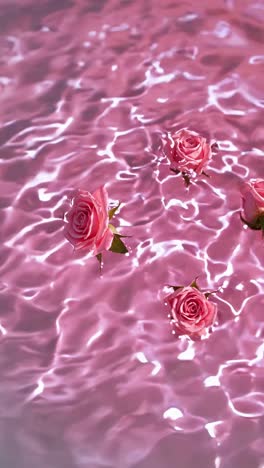 Aerial view of pink roses floating on shimmering water, creating a dreamy, romantic video aesthetic