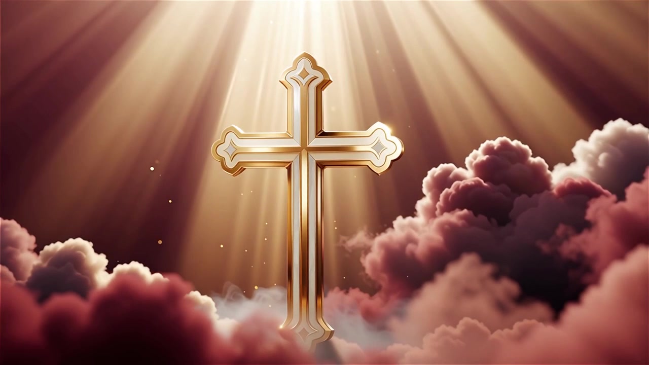 Croce Cristiana Luce Celestiale Sfondo per il Culto.