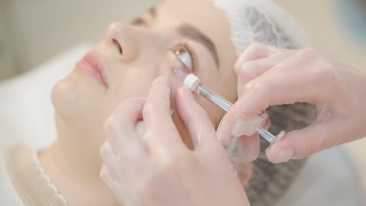 Donna sottoposta a trattamento viso in clinica cosmetologica