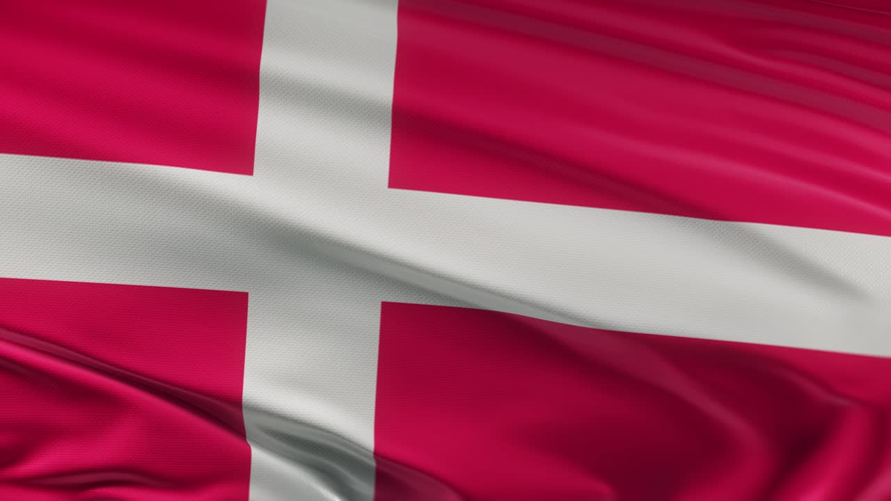 Denmark flag waving on wind seamles loop 3d animation. 4k resolution